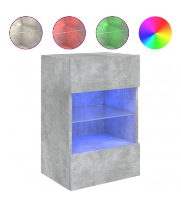vidaXL TV Wall Cabinet with LED Lights Concrete Grey 40x30x60.5 cm