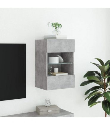 vidaXL TV Wall Cabinet with LED Lights Concrete Grey 40x30x60.5 cm
