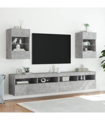 vidaXL TV Wall Cabinet with LED Lights Concrete Grey 40x30x60.5 cm