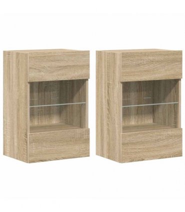 vidaXL Wall Cabinets with LED Lights for TV 2 pcs Sonoma Oak 40x30x60.5 cm
