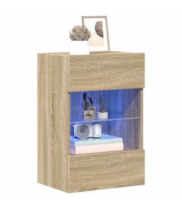 vidaXL Wall Cabinets with LED Lights for TV 2 pcs Sonoma Oak 40x30x60.5 cm