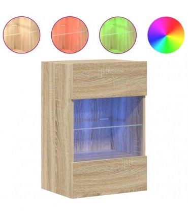 vidaXL Wall Cabinets with LED Lights for TV 2 pcs Sonoma Oak 40x30x60.5 cm