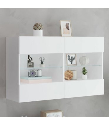vidaXL TV Wall Cabinet with LED Lights White 98.5x30x60.5 cm