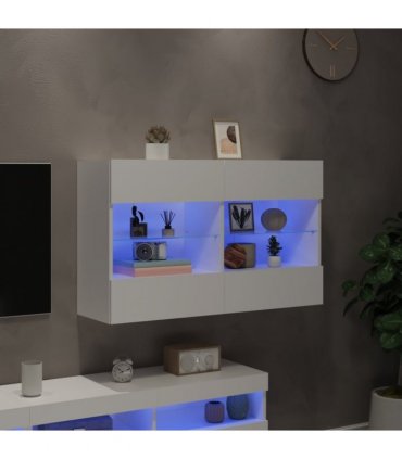 vidaXL TV Wall Cabinet with LED Lights White 98.5x30x60.5 cm
