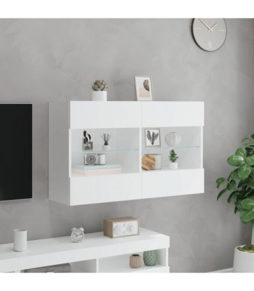 vidaXL TV Wall Cabinet with LED Lights White 98.5x30x60.5 cm