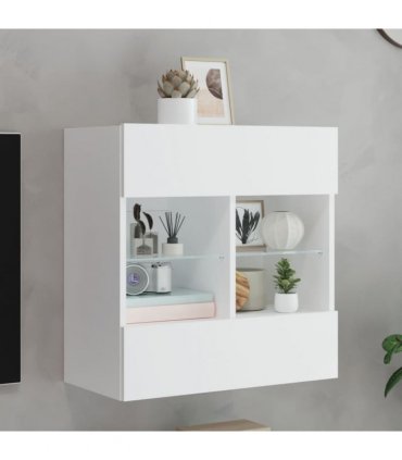 vidaXL TV Wall Cabinet with LED Lights White 58.5x30x60.5 cm