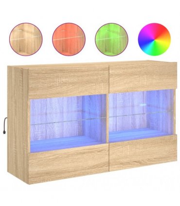 vidaXL TV Wall Cabinet with LED Lights Sonoma Oak 98.5x30x60.5 cm