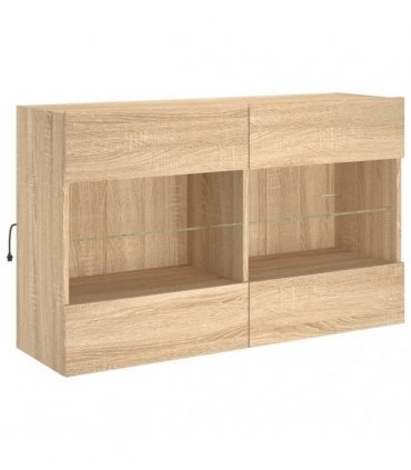 vidaXL TV Wall Cabinet with LED Lights Sonoma Oak 98.5x30x60.5 cm