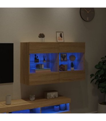 vidaXL TV Wall Cabinet with LED Lights Sonoma Oak 98.5x30x60.5 cm