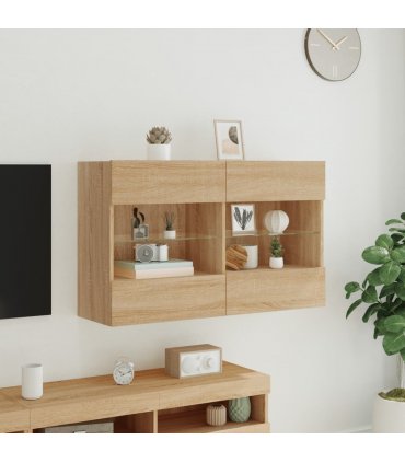 vidaXL TV Wall Cabinet with LED Lights Sonoma Oak 98.5x30x60.5 cm