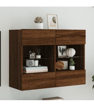 vidaXL TV Wall Cabinet with LED Lights Brown Oak 78.5x30x60.5 cm