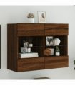 vidaXL TV Wall Cabinet with LED Lights Brown Oak 78.5x30x60.5 cm