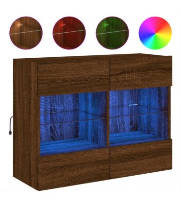 vidaXL TV Wall Cabinet with LED Lights Brown Oak 78.5x30x60.5 cm