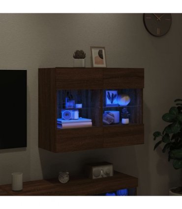 vidaXL TV Wall Cabinet with LED Lights Brown Oak 78.5x30x60.5 cm