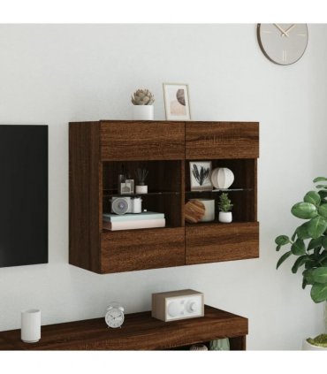 vidaXL TV Wall Cabinet with LED Lights Brown Oak 78.5x30x60.5 cm