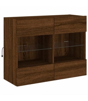 vidaXL TV Wall Cabinet with LED Lights Brown Oak 78.5x30x60.5 cm