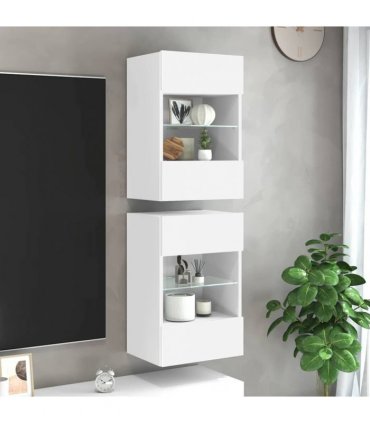 vidaXL Wall Cabinets with LED Lights for TV 2 pcs White 40x30x60.5 cm