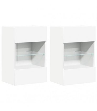 vidaXL Wall Cabinets with LED Lights for TV 2 pcs White 40x30x60.5 cm