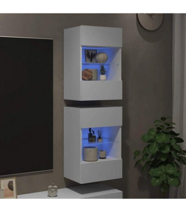 vidaXL Wall Cabinets with LED Lights for TV 2 pcs White 40x30x60.5 cm