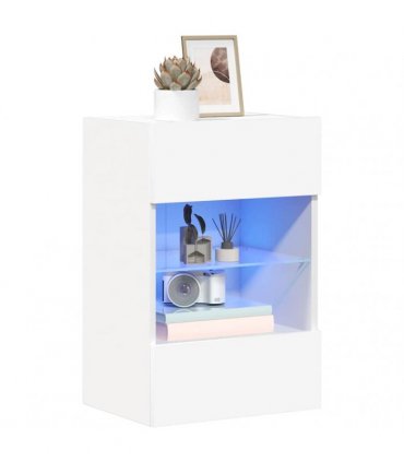 vidaXL Wall Cabinets with LED Lights for TV 2 pcs White 40x30x60.5 cm