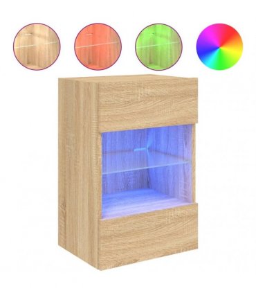vidaXL TV Wall Cabinet with LED Lights Sonoma Oak 40x30x60.5 cm