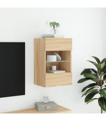 vidaXL TV Wall Cabinet with LED Lights Sonoma Oak 40x30x60.5 cm