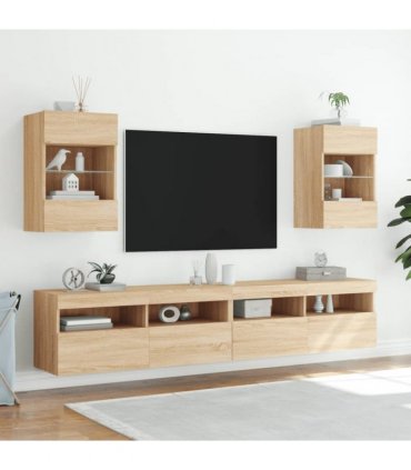 vidaXL TV Wall Cabinet with LED Lights Sonoma Oak 40x30x60.5 cm