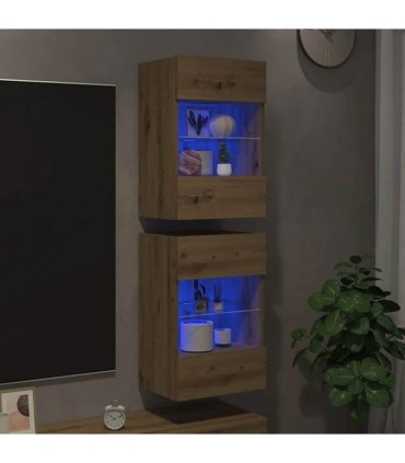 vidaXL Wall Cabinets with LED Lights for TV 2 pcs Artisan Oak 40x30x60,5 cm