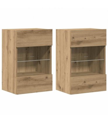 vidaXL Wall Cabinets with LED Lights for TV 2 pcs Artisan Oak 40x30x60,5 cm