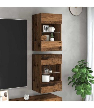 vidaXL Wall Cabinets with LED Lights for TV 2 pcs Old Wood 40x30x60,5 cm