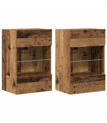 vidaXL Wall Cabinets with LED Lights for TV 2 pcs Old Wood 40x30x60,5 cm