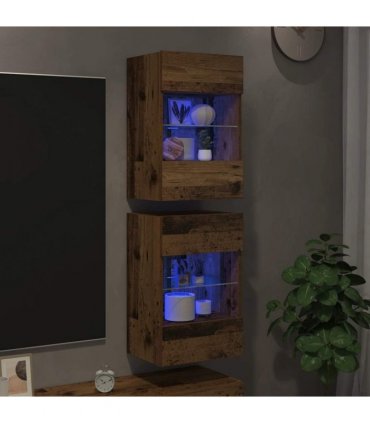 vidaXL Wall Cabinets with LED Lights for TV 2 pcs Old Wood 40x30x60,5 cm