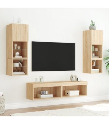 vidaXL TV Cabinets with LED Lights 2 pcs Sonoma Oak 60x30x30 cm