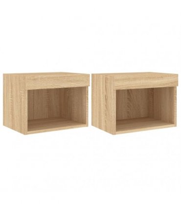 vidaXL Bedside Cabinets with LED Lights Wall-mounted 2 pcs Sonoma Oak