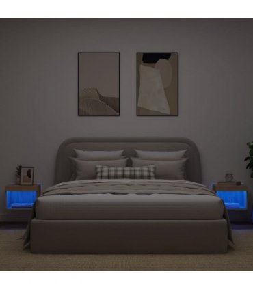 vidaXL Bedside Cabinets with LED Lights Wall-mounted 2 pcs Sonoma Oak