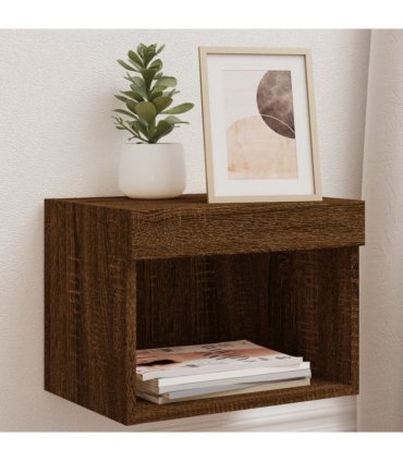 vidaXL Bedside Cabinets with LED Lights Wall-mounted 2 pcs Brown Oak
