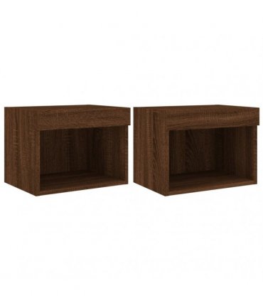 vidaXL Bedside Cabinets with LED Lights Wall-mounted 2 pcs Brown Oak