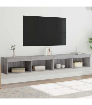 vidaXL TV Cabinets with LED Lights 2 pcs Grey Sonoma 100x30x30 cm
