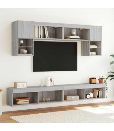 vidaXL TV Cabinets with LED Lights 2 pcs Grey Sonoma 100x30x30 cm