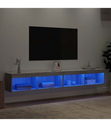 vidaXL TV Cabinets with LED Lights 2 pcs Grey Sonoma 100x30x30 cm