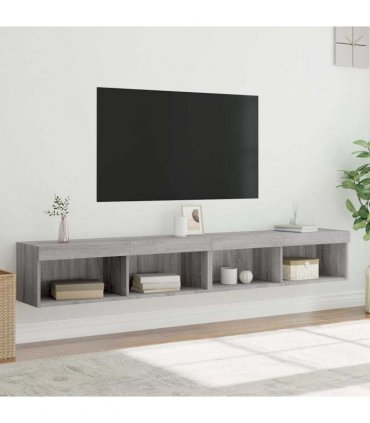 vidaXL TV Cabinets with LED Lights 2 pcs Grey Sonoma 100x30x30 cm