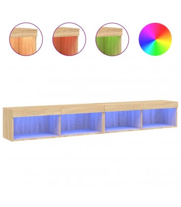 vidaXL TV Cabinets with LED Lights 2 pcs Sonoma Oak 100x30x30 cm