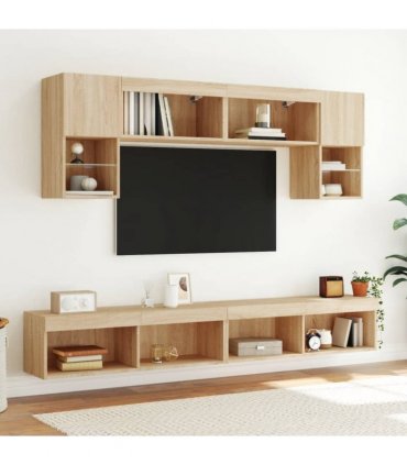 vidaXL TV Cabinets with LED Lights 2 pcs Sonoma Oak 100x30x30 cm