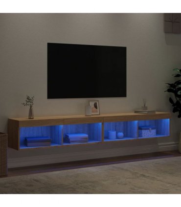 vidaXL TV Cabinets with LED Lights 2 pcs Sonoma Oak 100x30x30 cm