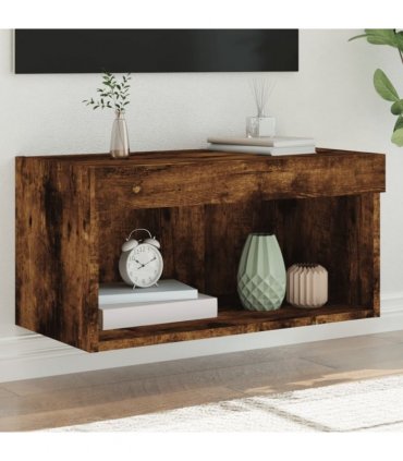 vidaXL TV Cabinet with LED Lights Smoked Oak 60x30x30 cm