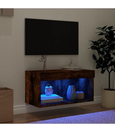 vidaXL TV Cabinet with LED Lights Smoked Oak 60x30x30 cm