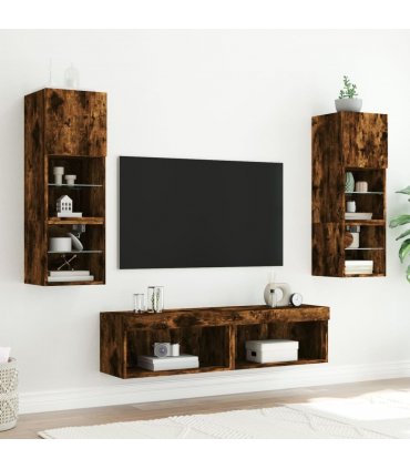 vidaXL TV Cabinet with LED Lights Smoked Oak 60x30x30 cm