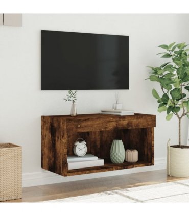 vidaXL TV Cabinet with LED Lights Smoked Oak 60x30x30 cm