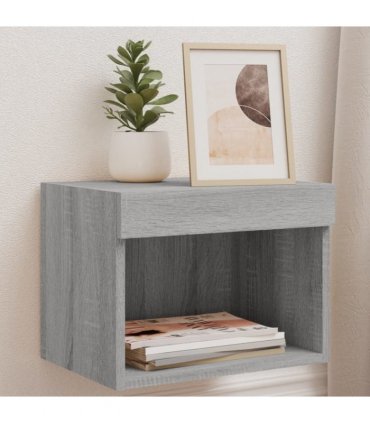 vidaXL Bedside Cabinets with LED Lights Wall-mounted 2 pcs Grey Sonoma