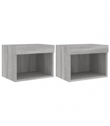 vidaXL Bedside Cabinets with LED Lights Wall-mounted 2 pcs Grey Sonoma